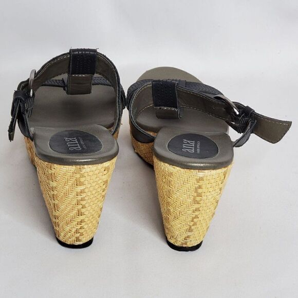 Black Leather T Strap Platform Wedge Open Toe Sandals Sz 9.5 - Picture 5 of 8